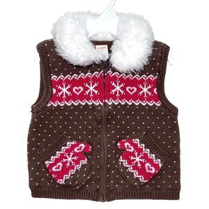 Sweater Vest Coat Faux Fur Trim and Mitten Pockets Size 3T